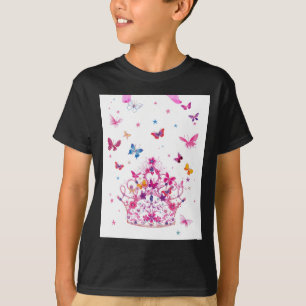 Colourful Flying Butterflies with Crown Art Print T-Shirt