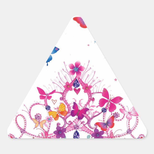 Colourful Flying Butterflies with Crown Art Print Triangle Sticker (Front)