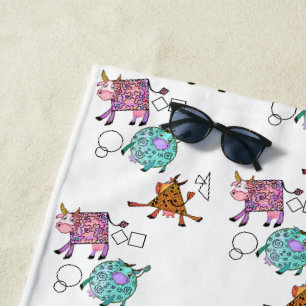 Colourful Flying Cows Funny Baby Beach Towel