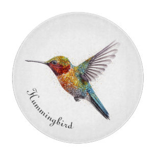 Colourful flying hummingbird pointillism too cutting board
