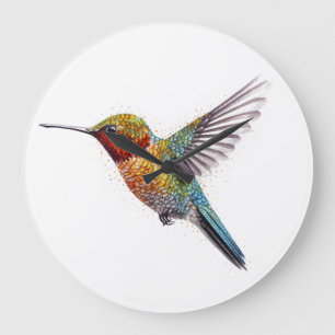 Colourful flying hummingbird pointillism too large clock