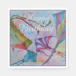 Colourful Flying Kites Happy Birthday Party Napkin