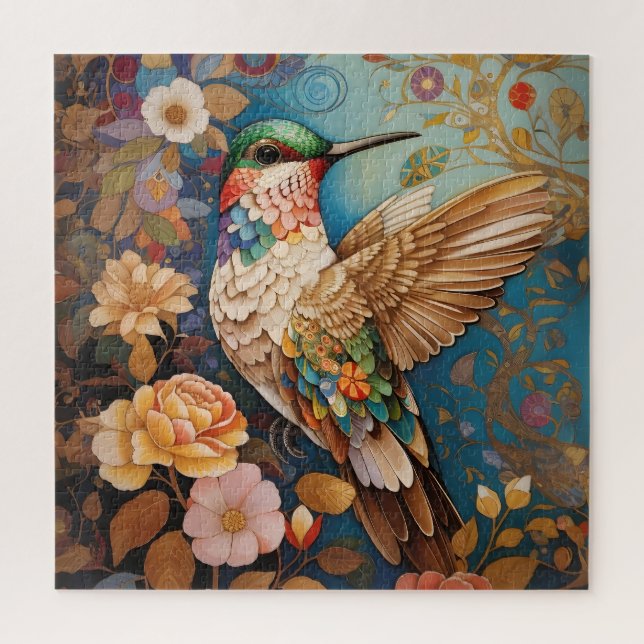 Colourful Flying Patterned Hummingbird Jigsaw Puzzle (Vertical)