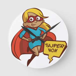 Colourful Flying Super Mum Round Clock