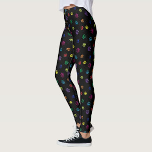Colourful Foil Paw Prints Pattern on Black Leggings