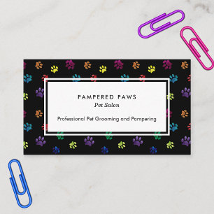 Colourful Foil Paw Prints Professional Pet Salon Business Card