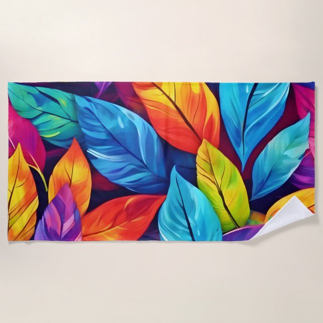 Colourful Foliage Pattern Artwork Beach Towel (Front)