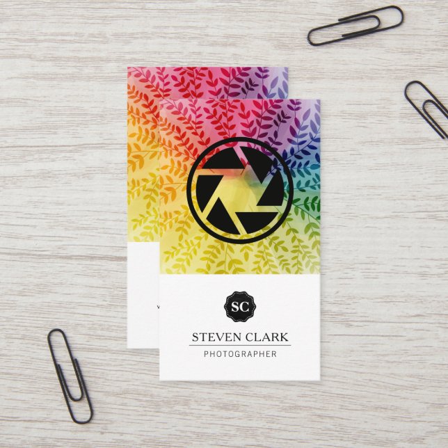 Colourful Foliage Pattern | Camera Shutter Business Card (Front/Back In Situ)