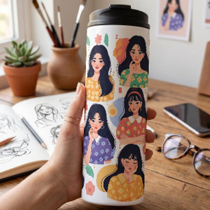 Colourful Folk Art Aesthetic Women Portraits Thermal Tumbler