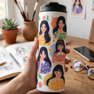 Colourful Folk Art Aesthetic Women Portraits Thermal Tumbler