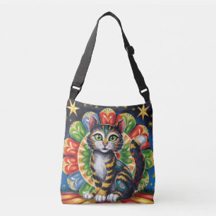 Colourful Folk Art Cat Crossbody Bag