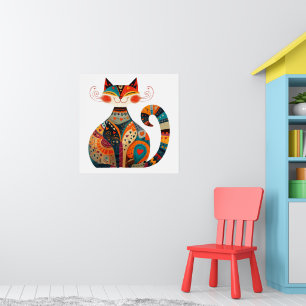 Colourful Folk Art Cat Poster