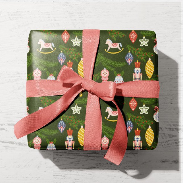 Colourful Folk Art Christmas Tree Ornaments Kids Wrapping Paper (Creator Uploaded)