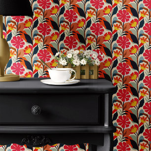 Colourful Folk Art Floral Pattern Wallpaper