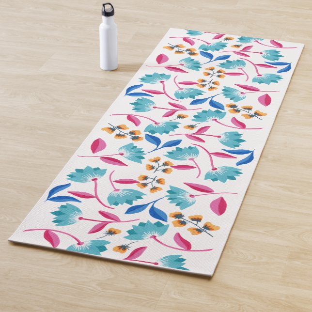 Colourful Folk Art Floral Pattern Yoga Mat (In Situ)