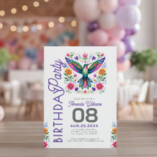 Colourful Folk Art Hummingbird Birthday Party Invitation