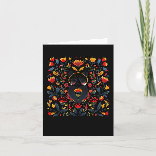 Colourful Folk Art Illustration Featuring A Panda  Card (Front)
