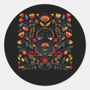Colourful Folk Art Illustration Featuring A Panda Classic Round Sticker