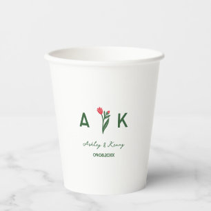 Colourful Folk Art Wildflower Monogram Wedding Paper Cups