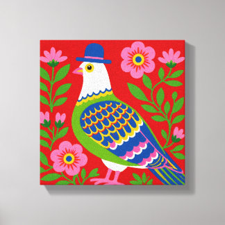 Colourful Folk Bird Canvas Print Scandinavian Flor