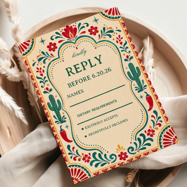 Colourful Folk Botanical Mexican RSVP Card (Creator Uploaded)