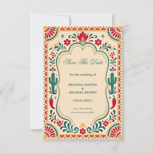 Colourful Folk Botanical Mexican Save The Date (Front)