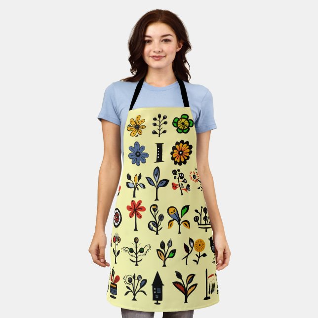 Colourful folk floral and birds apron (Worn)