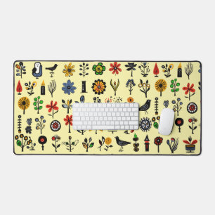 Colourful folk floral and birds desk mat