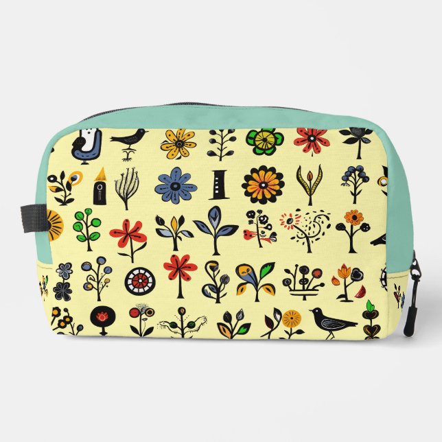 Colourful folk floral and birds dopp kit (Front)