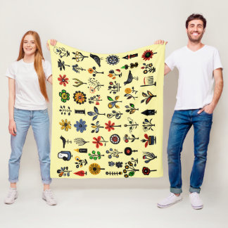Colourful folk floral and birds fleece blanket