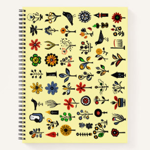 Colourful folk floral and birds notebook