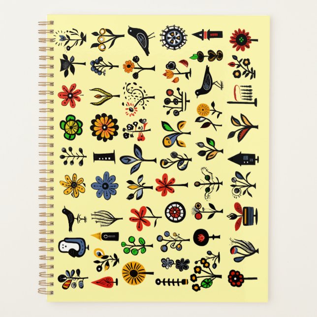 Colourful folk floral and birds planner (Front)