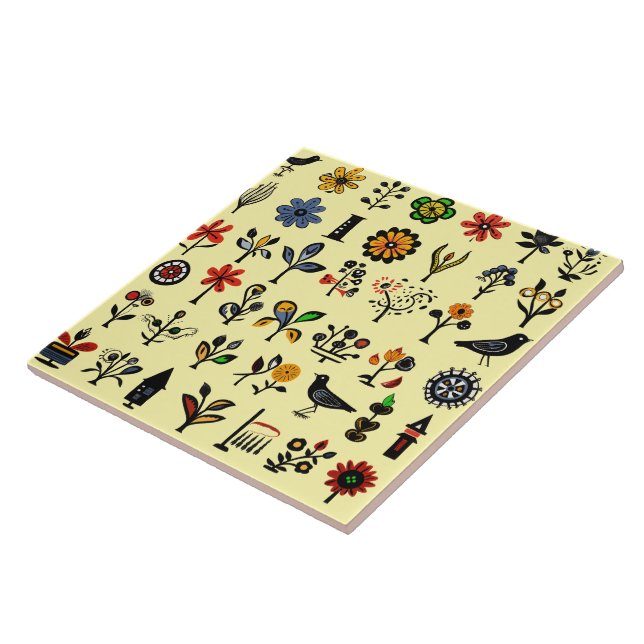 Colourful folk floral and birds tile (Side)