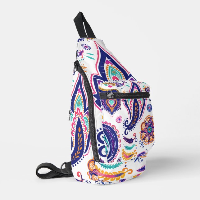 Colourful Folk Paisley Sling Bag (Left Corner)