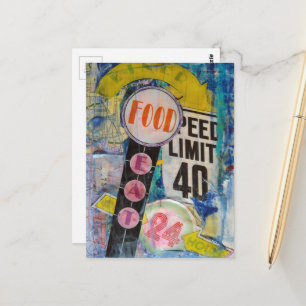 Colourful Food and Speed Limits Mixed Media Collag Postcard