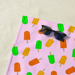 Colourful Food Popsicle Pattern on Brown Wenjr Pin Beach Towel