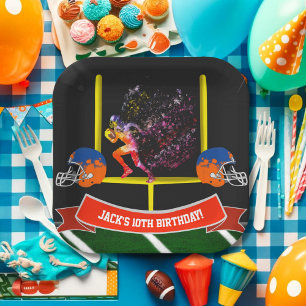 Colourful Football Player Running Birthday Paper Plate