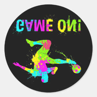 Colourful Footll Sports Motif With Paint Splash Lo Classic Round Sticker