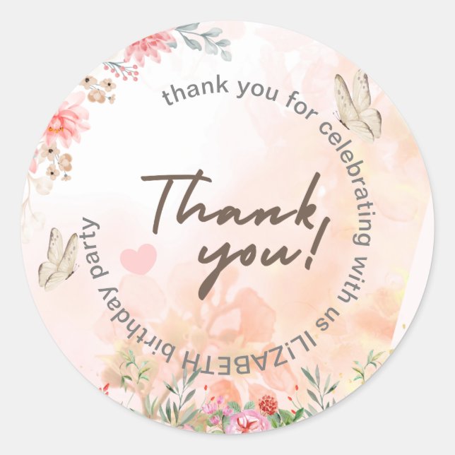 Colourful Forest Butterflies Princess Girl’s Classic Round Sticker (Front)