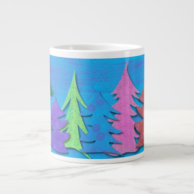 Colourful Forest Christmas Tree Large Coffee Mug (Front)