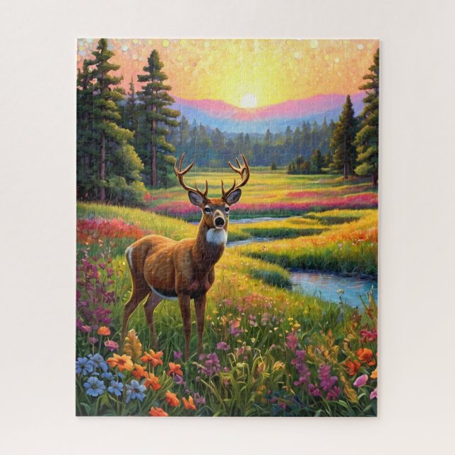 Colourful Forest Colours and Deer art Jigsaw Puzzle (Vertical)