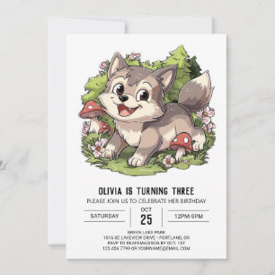 Colourful Forest Digital Wolf Birthday Invitation