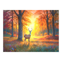 Colourful Forest Flowers and Deer Art