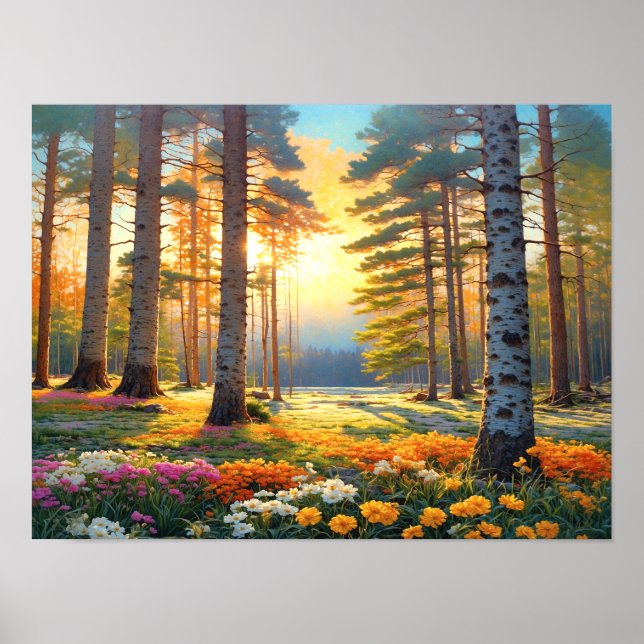 Colourful Forest Flowers and Summer Colours Art Poster (Front)