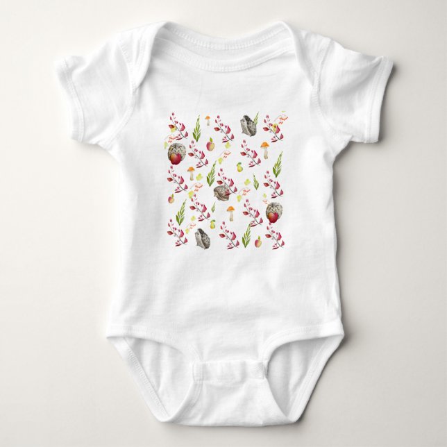 Colourful forest house pattern with bunnies baby bodysuit (Front)