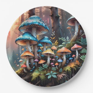 Colourful Forest Mushroom Art Paper Plate