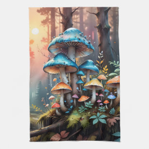 Colourful Forest Mushroom Art Tea Towel