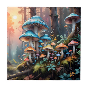 Colourful Forest Mushroom Art Tile