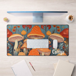 Colourful Forest Mushrooms Personalised Name Desk Mat