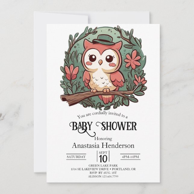 Colourful Forest Owl Baby Shower Invitation (Front)